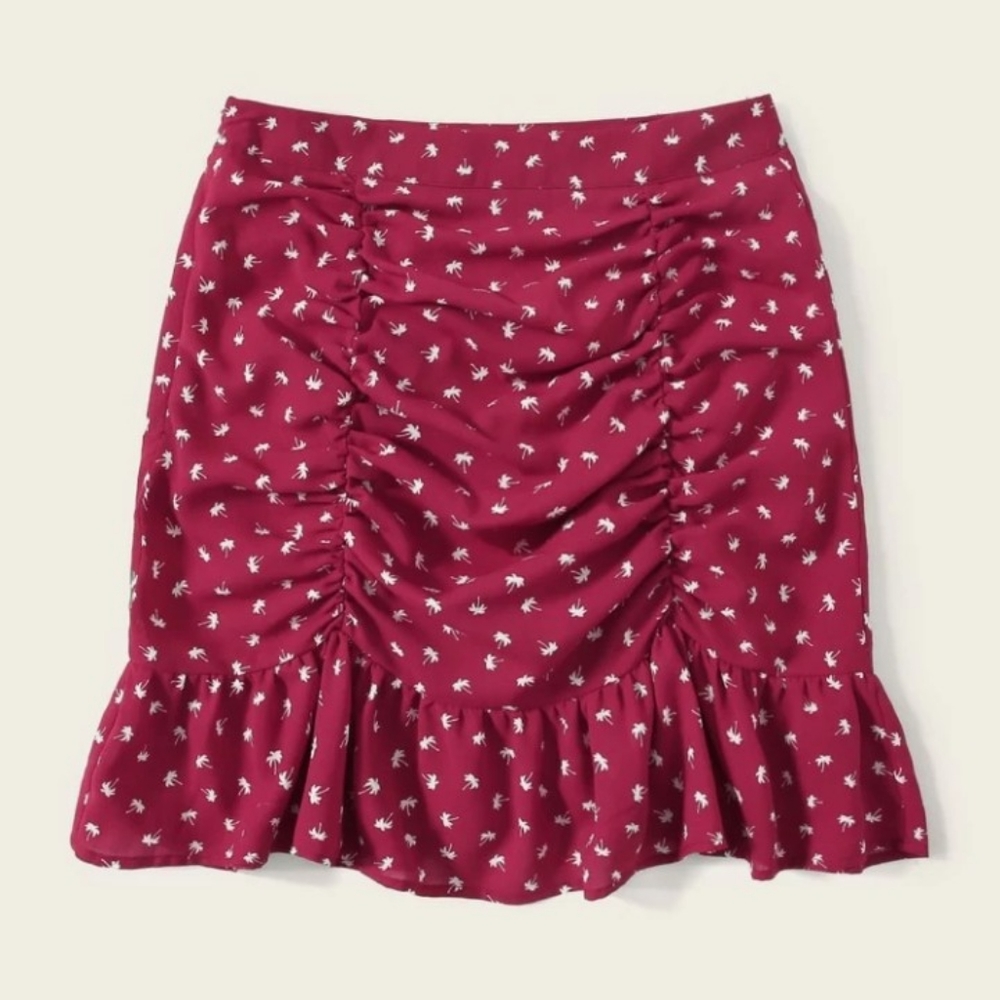 SHEIN Ruched Detail Ruffle Hem All-Over Print Skirt